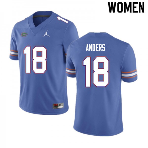 Women #18 Jack Anders Florida Gators College Football Jersey Blue